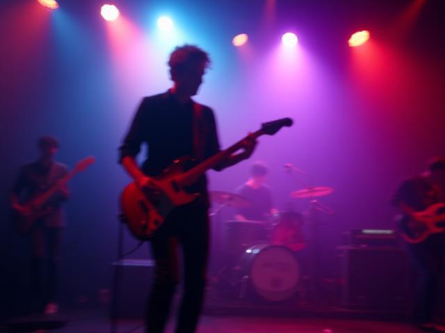 Dynamic concert photography showing a musician on stage with dramatic lighting